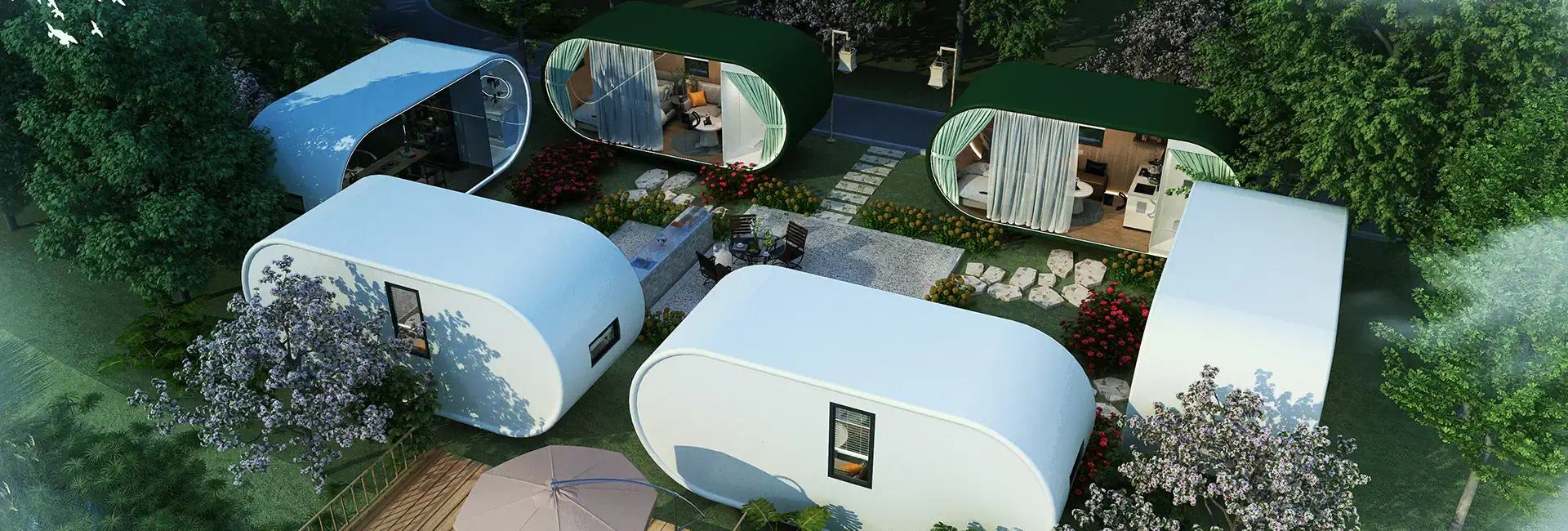 Flexible Courtyard Event Pod Communal Lounge & Dining Space for Glamping Clusters